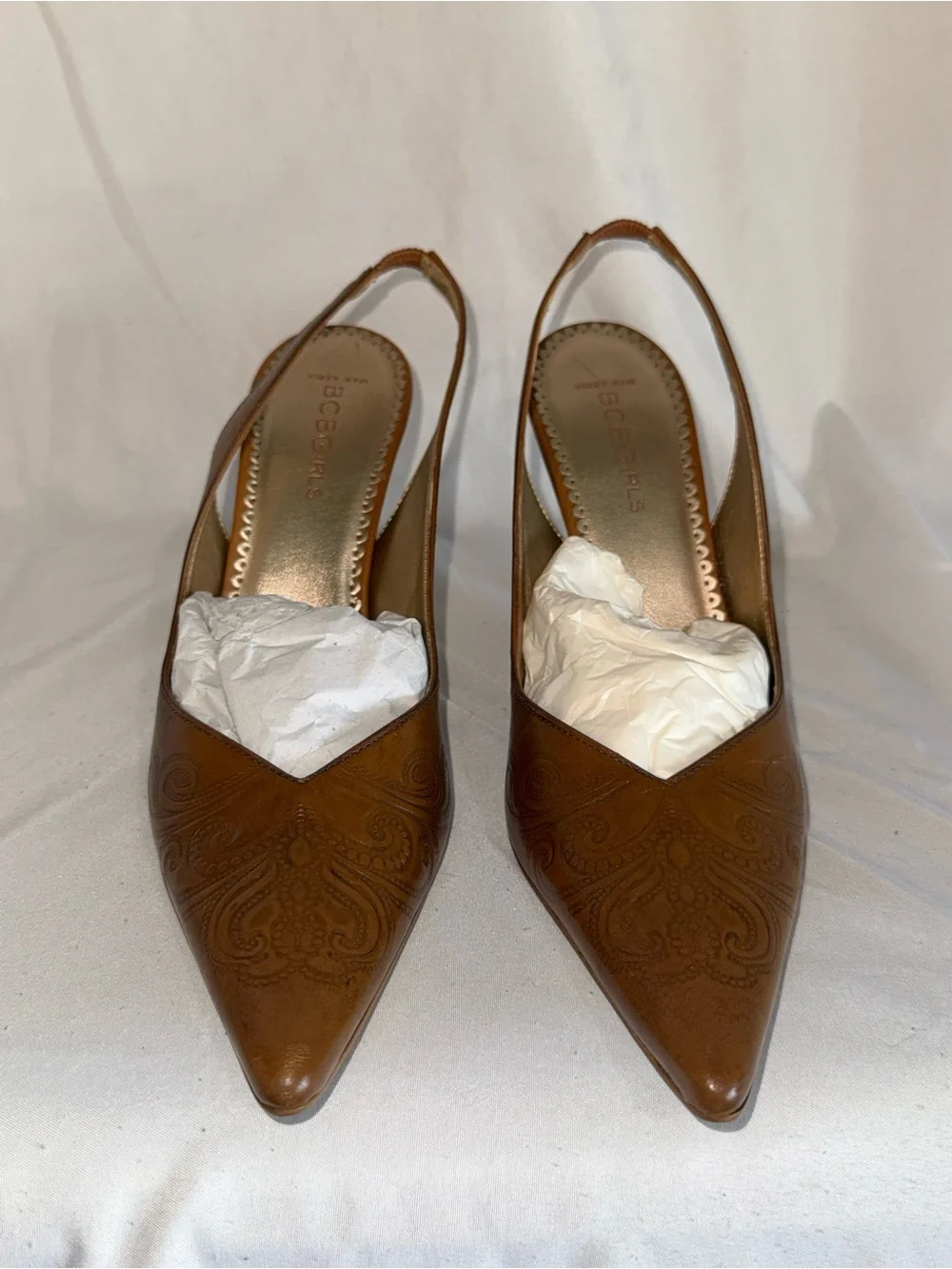 BCBGirls Vintage Brown Pointed Toe Slingback Heels